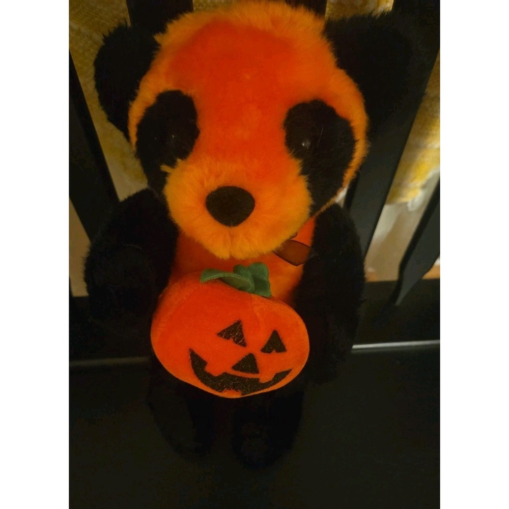Halloween Orange Black Plush Bear W/ Jack-o'-lantern Sugarloaf